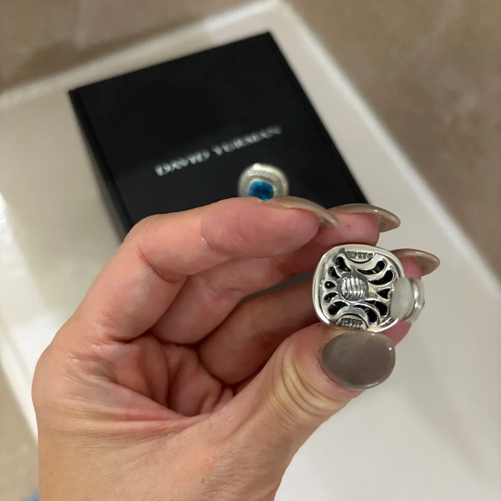 David Yurman Sterling Silver 925 14k Gold Blue Topaz Albion Earrings - Picture 3 of 7